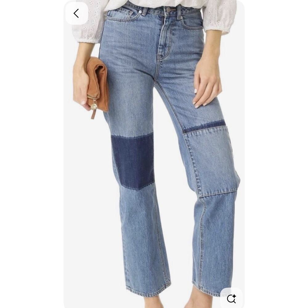 NWT $235 La Vie Rebecca Taylor Anais Straight Leg Patchwork Jeans - Size 28